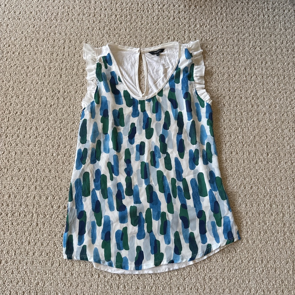 Rw&co sleeveless blouse with blue green pattern